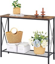 Sofa Table With Mesh Shelves, 2 Tier Entryway Table With Stable, Rustic Brown. - £59.12 GBP