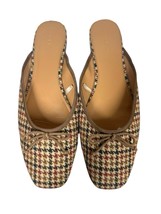 Womens J Crew Houndstooth Plaid Mules w/Bow Slip On Flats Brown Black Be... - $401.79 MXN