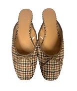 Womens J Crew Houndstooth Plaid Mules w/Bow Slip On Flats Brown Black Be... - $30.55 CAD