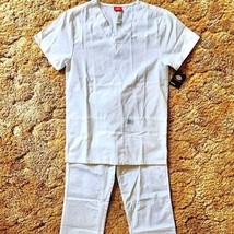 Dickies Unisex White EDS Essentials V-Neck Scrub Top &amp; Scrub Pants Size:... - $191.31 MXN