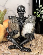 Ebros Gothic Sitting Skeleton Salt And Pepper Shakers Holder Figurine Set 6.25&quot;H - £19.91 GBP