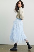 NWT by Anthropologie Evelyn Chéri Cheri in Sky Blue Ruffled Tulle Midi Skirt S - £87.92 GBP