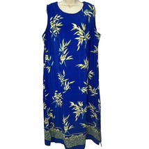 Vintage New Gear Blue Tropical Print Maxi Dress Womens Plus 1X Bamboo Si... - £23.18 GBP