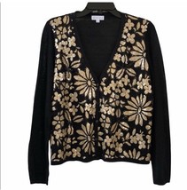 Joseph A. Black Lightweight cardigan with ivory sequin floral design wom... - $300.47 MXN
