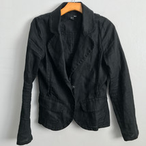 H&amp;M Linen Blazer 8 Black Jacket Notch Collar Long Sleeve Snap Button Sho... - $34.13