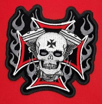 Maltese Cross With Skull V Twin Iron On Embroidered Patch 4&quot;x 4&quot;  - £5.49 GBP