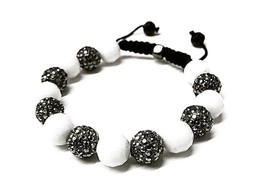 Crystal Ball White Onyx Color New 12mm Buddhist Macrame Bracelet 1272 - £26.45 GBP