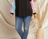 Entro Solid Waffle Top With Sequin Sleeves - Plus Black - $35.00