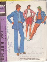 Mc Call's Pattern 3581 Size 40 Mens' Leisure Suit Jacket Pants Shorts Swim Trunks - $9.00