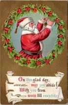 Santa Claus hanging Ornaments on Wreath Embossed Postcard U17 - $7.95