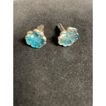 Vintage Men&#39;s Cufflinks Aqua Blue Stone 4 leaf clover with stem SKU 5185 - £11.10 GBP