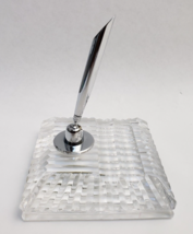 Vintage Waterford Cut Crystal Desk Pen Holder Square Paperweight Chrome - £27.33 GBP