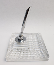 Vintage Waterford Cut Crystal Desk Pen Holder Square Paperweight Chrome - £27.41 GBP