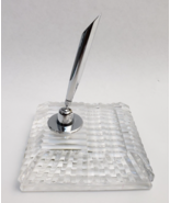 Vintage Waterford Cut Crystal Desk Pen Holder Square Paperweight Chrome - £27.41 GBP