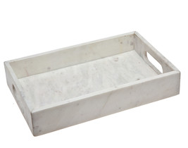 16&quot; White Rectangular Marble Serving Tray With Handles - $2,338.12 MXN