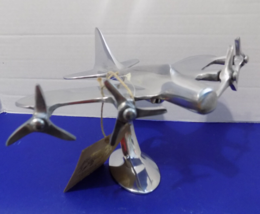 NEW Metal Chrome Airplane Statue Figurine Model Plane Vintage Style - £22.06 GBP