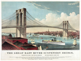 3298 Vintage 18x24 Poster.Room wall art design.East River suspension Bridge.Deco - £22.02 GBP