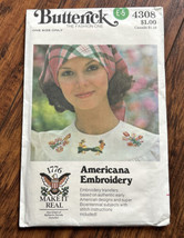 Butterick 4308 Americana Embroidery transfers Bicentennial early american - $17.23