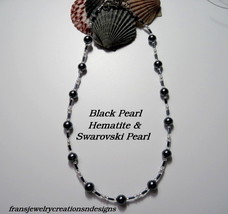 Black Pearl, Hematite &amp; Swarovski Pearl Necklace - £8.79 GBP