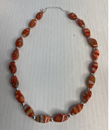 Art Glass Tangerine Orange Millefiori Beaded Necklace 16-18” - £12.47 GBP