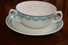 * Royal Boch Fine China Carlotta Green Cream Soup Bowl With Under Plate RARE - £23.50 GBP