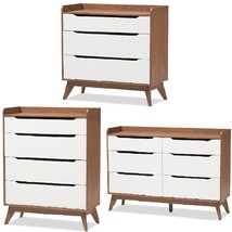 Mid-Century Mod Storage Bedroom Clothes Chest Dresser Walnut White Cutout Handle - £211.71 GBP+