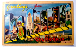 Greetings From Los Angeles California Large Letter Linen Postcard Longshaw 1946 - £10.24 GBP