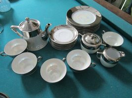 Czech Porcelain Tea Set Platinum Rim EPIAG Compatible with Royal Cup/Saucer/Plat - £228.69 GBP