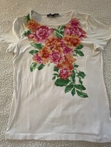 Jones New York Womens Short Sleeve Top White And Pink Floral Size Large - €12,16 EUR