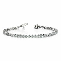 Certified 3.00 Ct Round Cut Real Moissaite 3-Prong Tennis Bracelet Sterling 7&quot; - £246.63 GBP