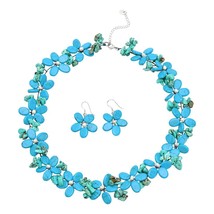 Blue Turquoise Daisy Garland Floral Necklace-Earrings Set - £32.67 GBP