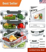 Stackable 36 Oz Glass Meal Prep Containers 5-Pack - Airtight and Leak Re... - $86.99