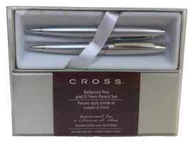 New At Cross Bradbury Ballpoint Pen 0.7 Mm Pencil Gift Set Satin Chrome AT0201B - $44.50