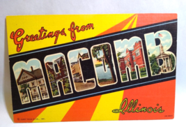Greetings From Macomb Illinois Large Big Letter Linen Postcard Curt Teich Unused - £10.02 GBP