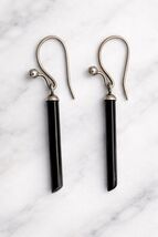 Sterling Silver 925 Petite Onyx Point Drop Dangle Earrings B111 - $34.65