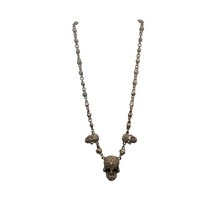 Rhinestone Skull Necklace 18in Long Plus Extender Statement Jewelry Adjustable - £21.69 GBP