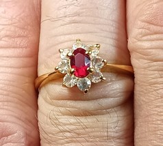 Faux Ruby Oval Cut Costume Ring in Circle Of Chip Size 10     OBO - £21.96 GBP