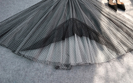 Black Polka Dot Pleated Tulle Skirt Outfit Women Custom Size Tulle Midi Skirt image 7