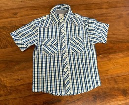 Boutique Blue Plaid Short Sleeve Button Front Pocket Poplin Cotton Shirt 5T - £15.52 GBP