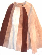 Brown &amp; Tan Tri Color Genuine Suede Leather Cape Coat One Size Fits All - £45.69 GBP