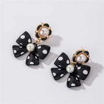 Pearl &amp; Enamel 18K Gold-Plated Black Bow Drop Earrings - £11.18 GBP