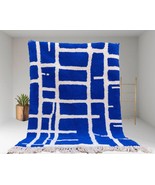 Morocco rug Area Blue Handmade Carpet Oriental Minimalist woolen Soft Fl... - £310.65 GBP