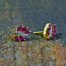 1.50 Ct Marquise Cut Ruby &amp; Diamond Stud Earrings Solid 14K Yellow Gold Over - £63.52 GBP