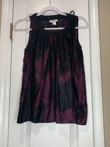 Womens Loft Ann Taylor XS Petite Sleeveless Blouse Purple Black Ribbon Bow - $10.95