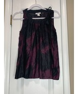 Womens Loft Ann Taylor XS Petite Sleeveless Blouse Purple Black Ribbon Bow - $14.97 CAD