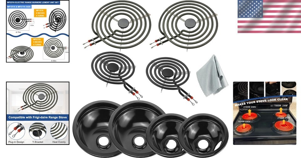 Versatile 8-Piece Black Drip Pan & Burner Set - Fits Frigidaire & Kenmore Stoves Item image 2