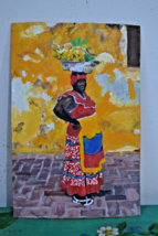 Original Acrylic Painting  &quot;African Woman with Fruits&quot;  . Signed - £47.39 GBP