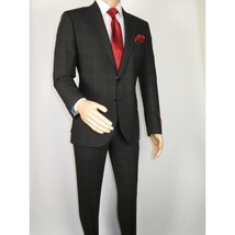 Men Suit BERLUSCONI Turkey Italian Wool 180's Single Breasted 623-01 Black Plaid image 2