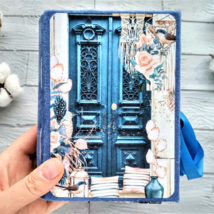 Door junk journal handmade Botanical birds journal Country blue book for... - $500.00