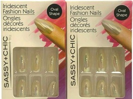 Sassy + Chic Iridescent White Fashion Nails 12 Pieces Oval Shape 2 Packs - £5.30 GBP